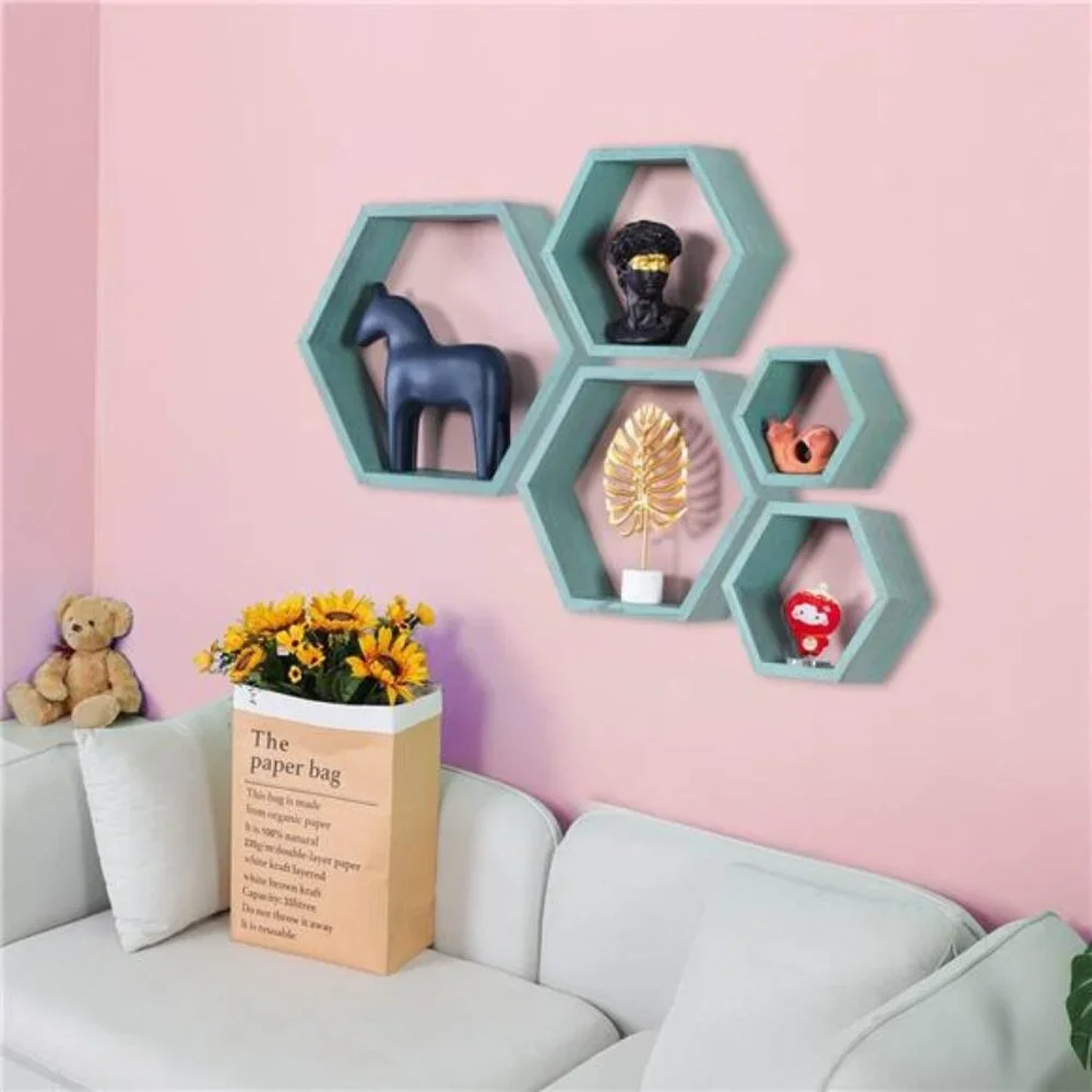 New Hexagon Floating Shelves,Wall Mounted Wood Farmhouse Storage
